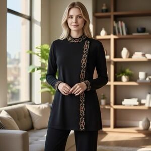 LEONARD of Paris - Pant (sz 3) & Embellished Top (sz 2) Set - Black - Vintage